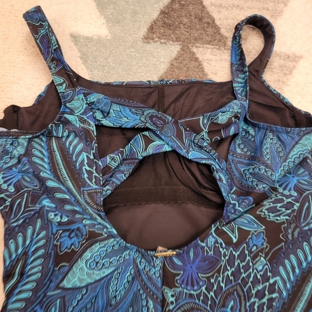 Lands End Womens Blue Paisley Slender Tummy Control One Piece Swim Suit 14 - Picture 6 of 9